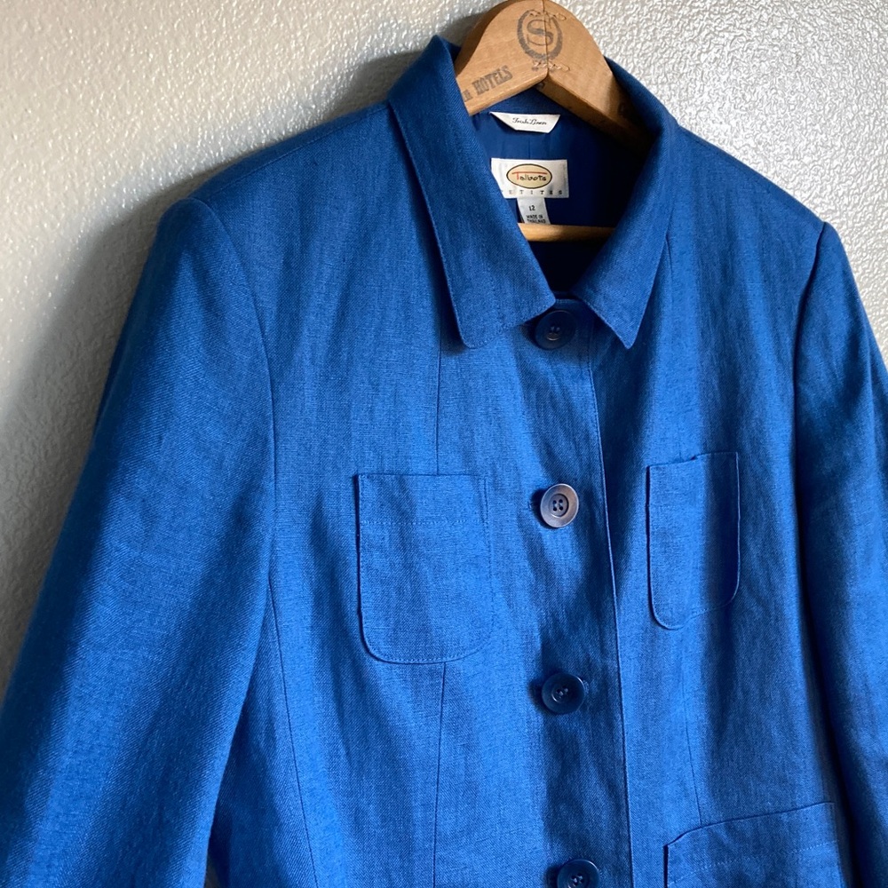 Vintage 90s Talbots Petites Royal Blue Irish Linen Blazer Preppy Jacket sz 12P - Picture 4 of 12